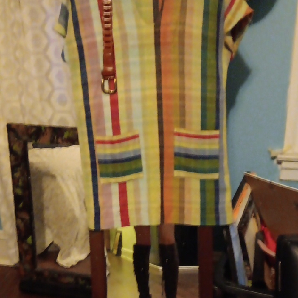 "WARM" Multicolor STRIPED Dress Also Shown W Grain Leather Belt Sold Seperately - Picture 8 of 13